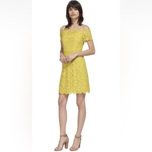 WHISTLES Off The Shoulder Lace Appliqué Yellow Above Knee Dress Women’s Size 6